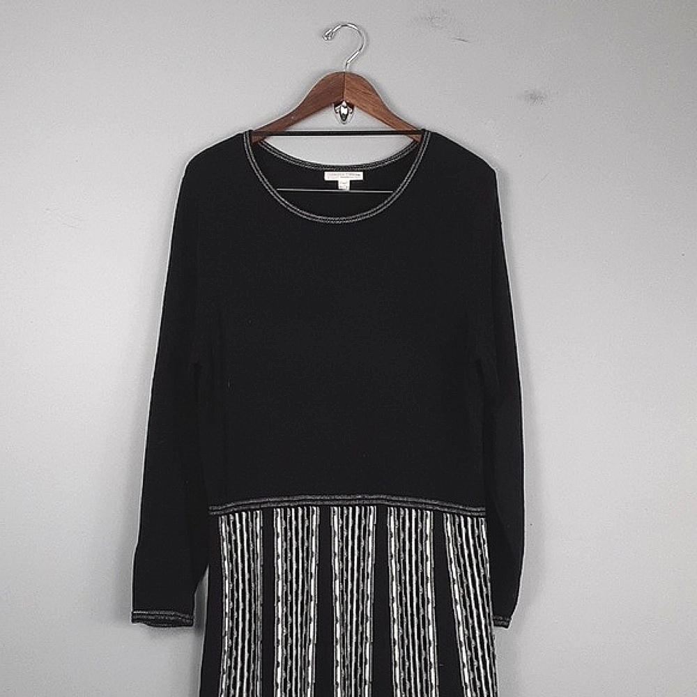 London Times Black & White Ribbed Sweater Dress